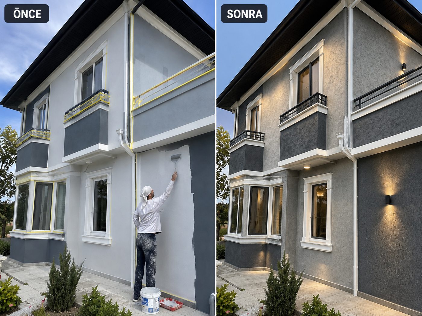 Yeni Foça dış cephe boya öncesi ve sonrası