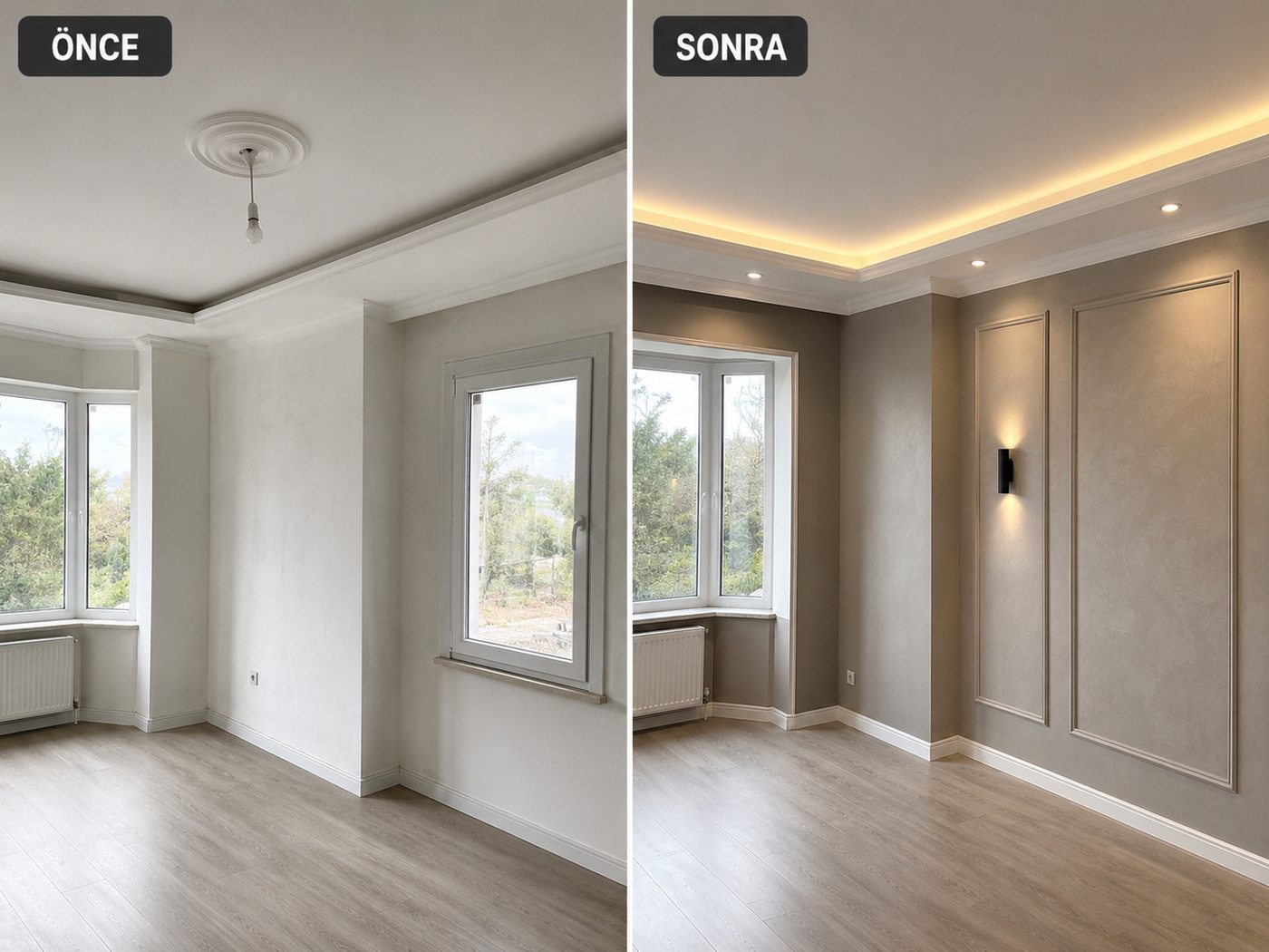 Yeni Foça iç cephe boya öncesi ve sonrası